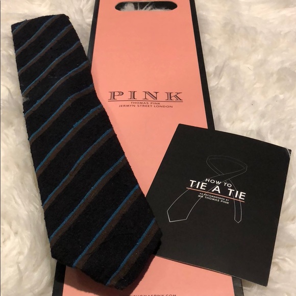✨NEW✨ Authentic Thomas Pink Black Tie w/ Stripes - Picture 1 of 5